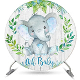 Lofaris Green Leaf Elephant Wood Round Baby Shower Backdrop